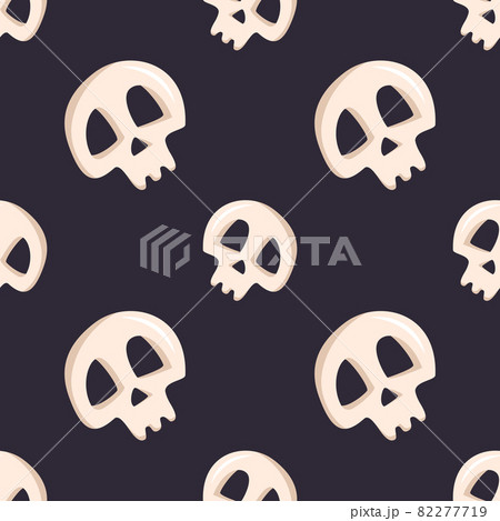 Bright seamless pattern with skulls and crossbones on a dark background. Fashion print for kids party, holiday, halloween, textile and design 82277719