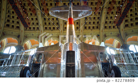 Suspended WW2 combat aircraft in an museum in Barcelona Suspended WW2 combat aircraft in an museum in Barcelona 82278809