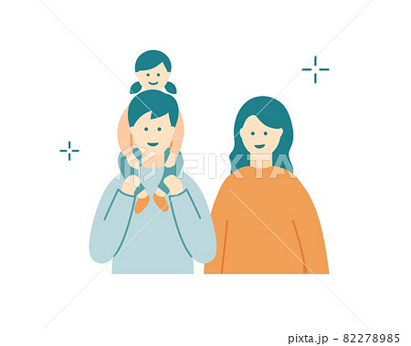 娘を肩車するお父さんとお母さんのイラスト 家族 シンプル 幸せ 親子 子ども ライフスタイルのイラスト素材 2785