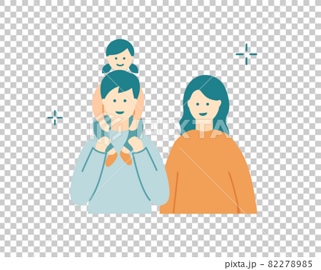 娘を肩車するお父さんとお母さんのイラスト 家族 シンプル 幸せ 親子 子ども ライフスタイルのイラスト素材 2785