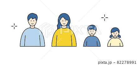 4人家族のシンプルなイラスト 親子 子ども 兄妹 ライフスタイル 家庭 アイコンのイラスト素材 2791