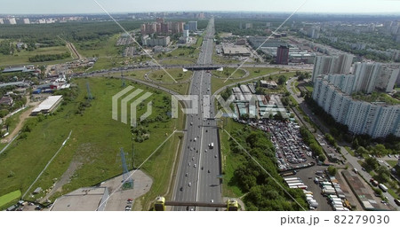 Aerial Moscow panorama with busy highways and intersection, Russia Aerial Moscow panorama with busy highways and intersection, Russia 82279030