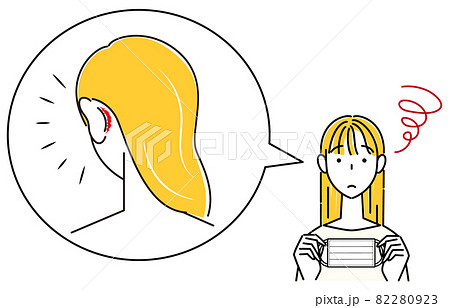 スキンケア マスクの着用が原因で耳の後ろ側が傷ついてしまい痛い女性 イラスト シンプル ベクター スキンケア マスクの着用が原因で耳の後ろ側が傷ついてしまい痛い女性 イラスト シンプル ベクター 82280923