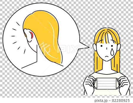 A woman who hurts because the back of her ear is hurt by wearing a skin care mask Simple Vector 82280925