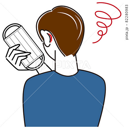 スキンケア マスクの着用が原因で耳の後ろ側が傷ついてしまい痛い男性 イラスト シンプル ベクター 82280983