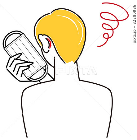 スキンケア マスクの着用が原因で耳の後ろ側が傷ついてしまい痛い男性 イラスト シンプル ベクター 82280986