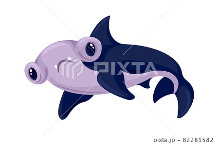 Hammerhead shark, cartoon fish with big eyesのイラスト素材 [82281582] - PIXTA