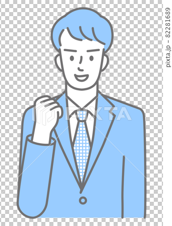Upper body of a young man in a suit (colored) showing motivation to hold his fist Upper body of a young man in a suit (colored) showing motivation to hold his fist 82281689