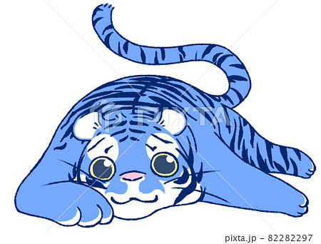 うつぶせでくつろぐトラ 青色 のイラスト素材 2297