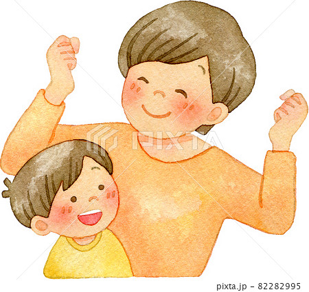 子供を笑顔で応援する母親のイラスト素材 2995