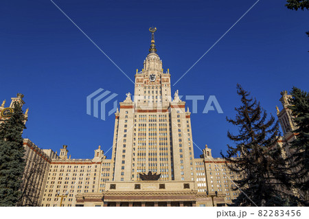 The Main building of Lomonosov Moscow State University on Sparrow Hills (summer day). It is the highest-ranking Russian educational institution. Russia The Main building of Lomonosov Moscow State University on Sparrow Hills (summer day). It is the highest-ranking Russian educational institution. Russia 82283456