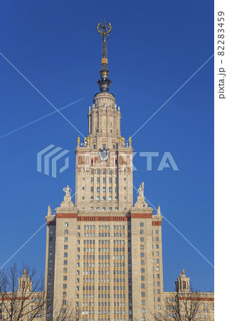 The Main building of Lomonosov Moscow State University on Sparrow Hills (summer day). It is the highest-ranking Russian educational institution. Russia 82283459
