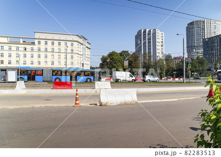 Daytime traffic on one of the streets in Moscow on a working day, Russia 82283513