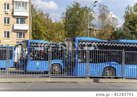 Moscow buses are parked in the parking lot. Moscow, Russia 82283703