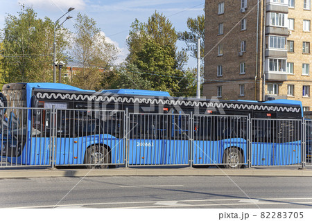 Moscow buses are parked in the parking lot. Moscow, Russia Moscow buses are parked in the parking lot. Moscow, Russia 82283705