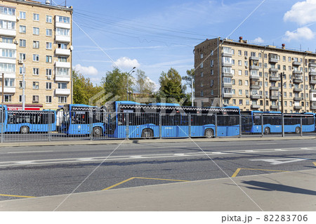 Moscow buses are parked in the parking lot. Moscow, Russia 82283706
