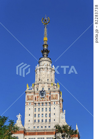 The Main building of Lomonosov Moscow State University on Sparrow Hills (summer day). It is the highest-ranking Russian educational institution. Russia The Main building of Lomonosov Moscow State University on Sparrow Hills (summer day). It is the highest-ranking Russian educational institution. Russia 82283738