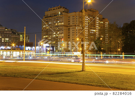 Traffic cars on one of the streets in Moscow (summer evening), Russia 82284016