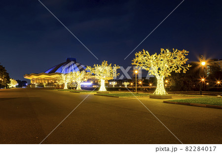 View over the Moscow State Circus  on Vernadskogo Prospekt, night, Russia 82284017
