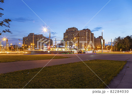 Traffic cars on one of the streets in Moscow (summer evening), Russia 82284030