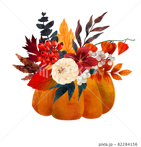 Fall bouquet in pumpkin vase, hand drawn vector Fall bouquet in pumpkin vase, hand drawn vector 82284156