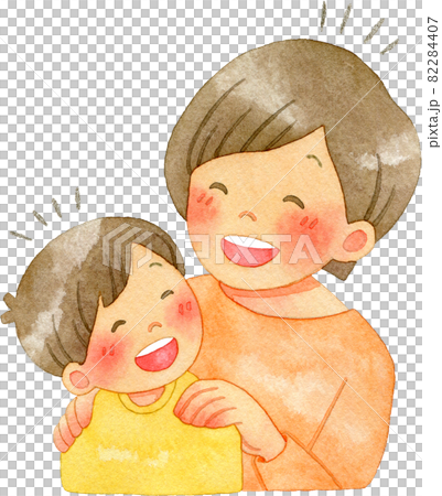 笑顔で見つめ合う親子の水彩イラスト(親子の会話) 82284407