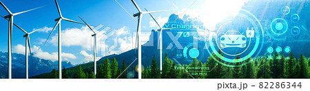 Electric car in concept of green sustainable energy used by EV charging station 82286344