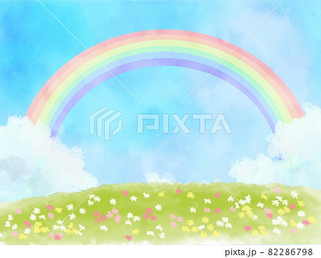 虹と花畑の背景　壁紙 82286798