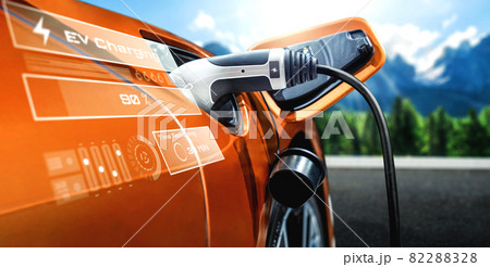 EV charging station for electric car in concept of alternative green energy EV charging station for electric car in concept of alternative green energy 82288328