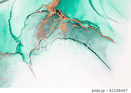 Green gold abstract background of marble liquid ink art painting on paper . 82288407