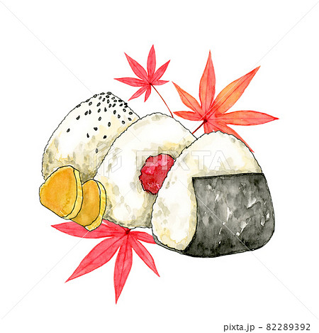 おにぎり 秋の行楽イメージ【手描き水彩画】 おにぎり 秋の行楽イメージ【手描き水彩画】 82289392