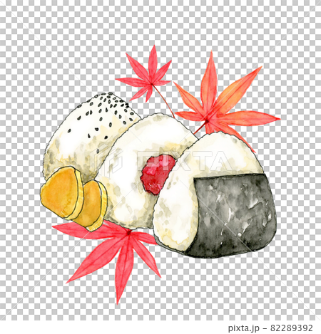 おにぎり 秋の行楽イメージ【手描き水彩画】 おにぎり 秋の行楽イメージ【手描き水彩画】 82289392