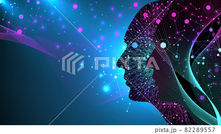 Artificial intelligence with Digital Brain, Neural Networks and Learning Processing Big Data, Machine Learning concept. Binary data flow on blue background, illustration Artificial intelligence with Digital Brain, Neural Networks and Learning Processing Big Data, Machine Learning concept. Binary data flow on blue background, illustration 82289557