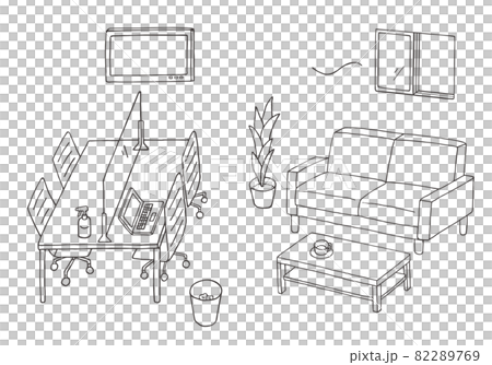 Infectious disease control in the conference room & sofa Hand-drawn illustration (monochrome) Infectious disease control in the conference room & sofa Hand-drawn illustration (monochrome) 82289769