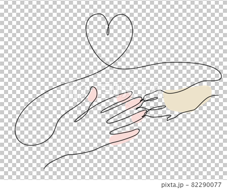 一筆書き　手をつなぐ人とペット 82290077