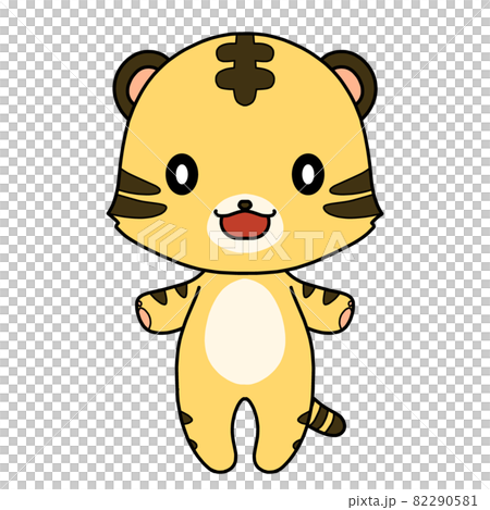 一隻微笑的雙頭老虎站在兩條腿上的插圖 一隻微笑的雙頭老虎站在兩條腿上的插圖 82290581