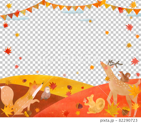 White background vector frame illustration of landscape with Scandinavian flag and fashionable autumn plants and forest animals White background vector frame illustration of landscape with Scandinavian flag and fashionable autumn plants and forest animals 82290723