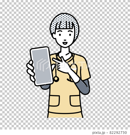A nurse woman standing and pointing at her smartphone 82292730