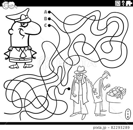 maze with policeman and thief coloring book page maze with policeman and thief coloring book page 82293289