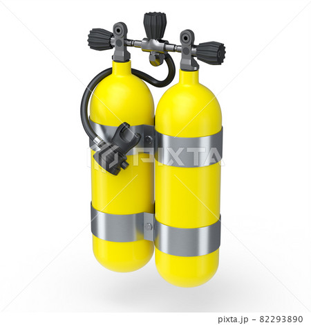 Yellow diving tanks or balloons full oxygen for snorkeling isolated on a white 82293890