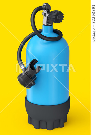 Blue diving tank full oxygen for snorkeling isolated on a yellow background Blue diving tank full oxygen for snorkeling isolated on a yellow background 82293891