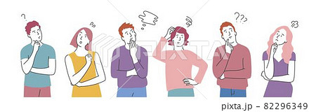 Set of various man and woman thinking or making decision. 82296349