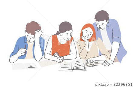Young people sitting at the table and learning. Young people sitting at the table and learning. 82296351