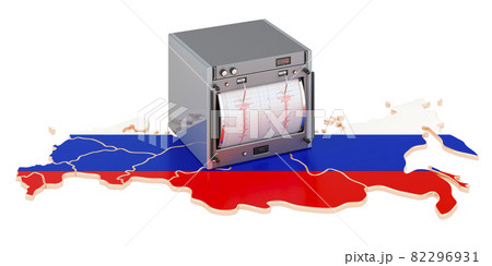 Earthquake in Russia, concept. Seismograph on the Russian map. 3D rendering 82296931