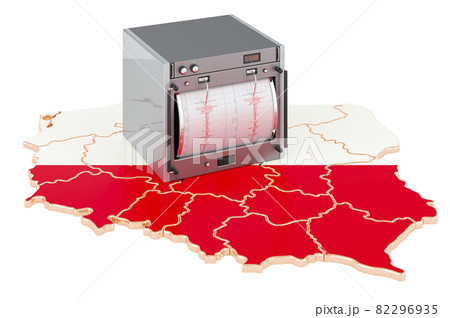 Earthquake in Poland, concept. Seismograph on the Polish map. 3D rendering 82296935