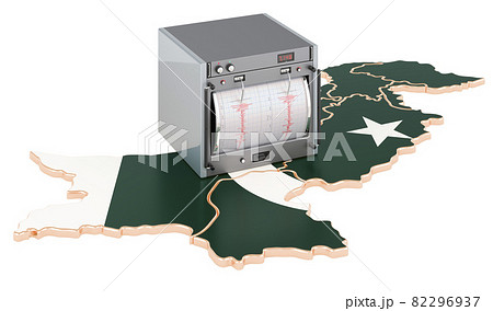 Earthquake in Pakistan, concept. Seismograph on the Pakistani map. 3D rendering 82296937