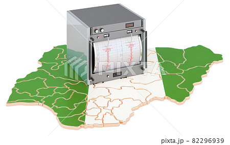Earthquake in Nigeria, concept. Seismograph on the Nigerian map. 3D rendering 82296939