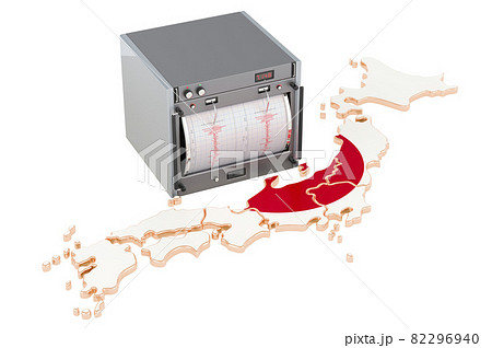 Earthquake in Japan, concept. Seismograph on the Japanese map. 3D rendering 82296940