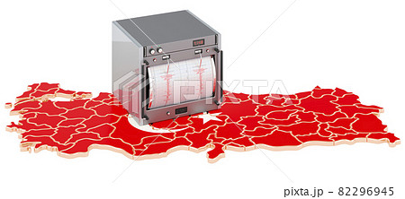 Earthquake in Turkey, concept. Seismograph on the Turkish map. 3D rendering 82296945