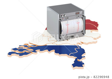Earthquake in the Netherlands, concept. Seismograph on the the Netherlands map. 3D rendering 82296948